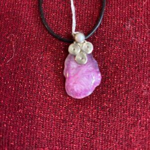Rose color dyed agate charm pendant with silver accent